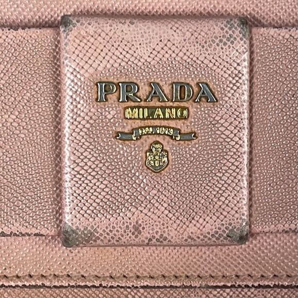 Prada Pink Saffiano Leather Bow Continental Long Wallet Detachable ID Holder - Picture 3 of 17
